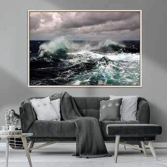 38622353-MGV-CV-36X24-Ocean Wave Wall Art – Dramatic Seascape Canvas Print with Stormy Sky and Crashing Sea, Bold Coastal Photography for Living Room,