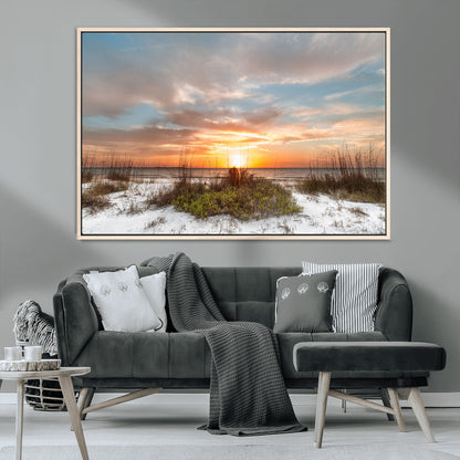58266230-MGV-CV-36X24-Sunset Beach Canvas Wall Art – Coastal Ocean Landscape Print, Seaside Nature Art for Coastal Chic Decor, Living Room, Bedroom,