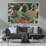 79740258-MGV-CV-36X24-Tsukioka Yoshitoshi Samurai Wall Art Print, Japanese Katana Warrior Canvas Wall Art, Octopus Sea Monster Canvas Print,