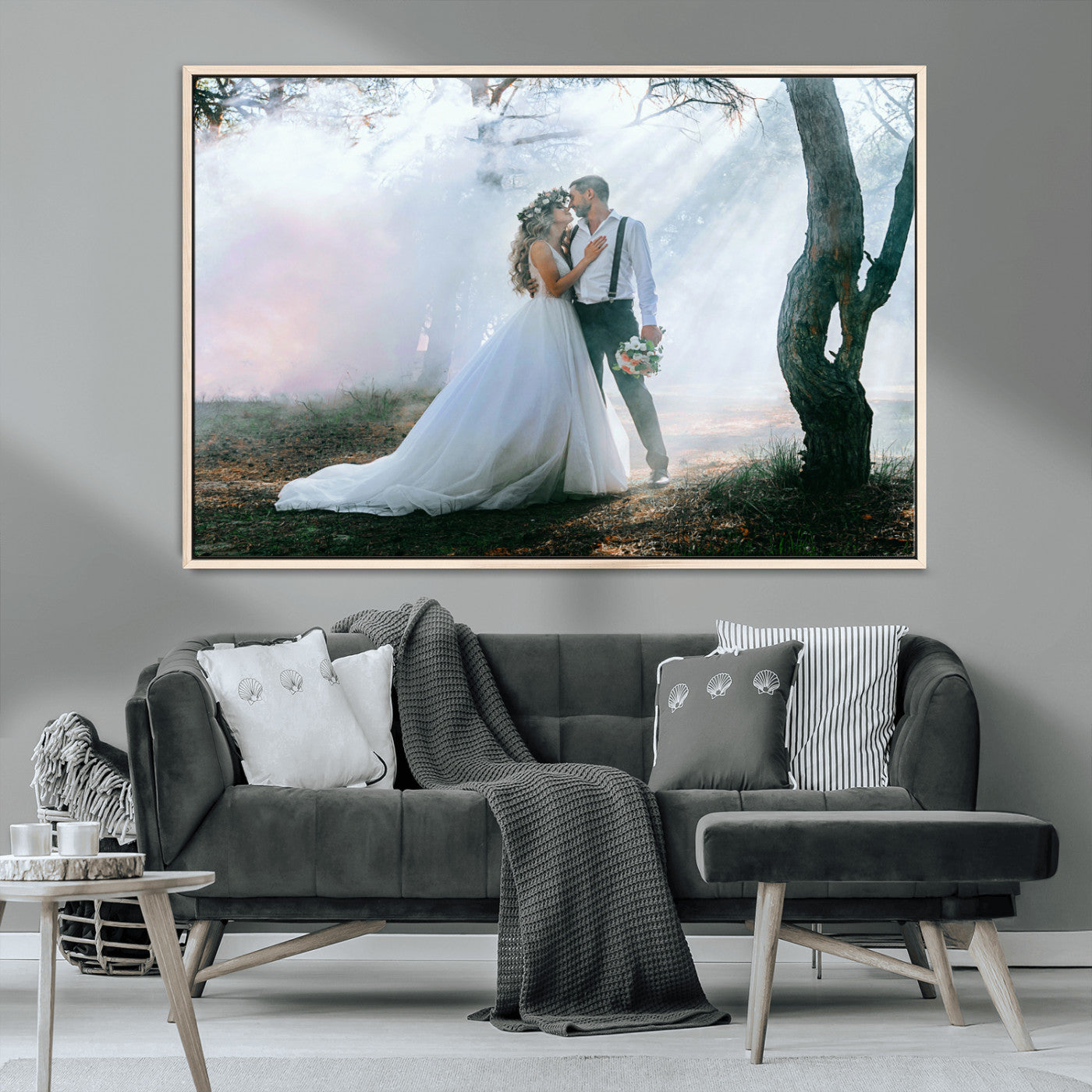 CSTM913-MGV-CV-36X24-Framed Wedding Canvas Print - Custom Wall Art Keepsake for Couples, Elegant Home Decoration Gift, Create Your Own Photo Canvas