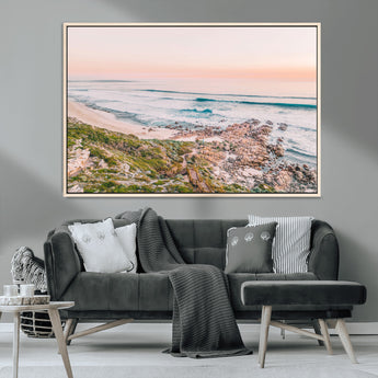 27332135-MGV-CV-36X24-Coastal Sunset Wall Art – Ocean Waves and Rocky Shore Canvas Print, Scenic Seaside Photography Decor for Bedroom, Living Room,