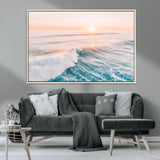 34064591-MGV-CV-36X24-Surfing Wall Art – Sunset Ocean Wave Canvas Print, Surfer Riding Sea Photography Decor for Bedroom, Living Room, Office, Coastal