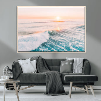 34064591-MGV-CV-36X24-Surfing Wall Art – Sunset Ocean Wave Canvas Print, Surfer Riding Sea Photography Decor for Bedroom, Living Room, Office, Coastal