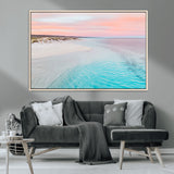 41613614-MGV-CV-36X24-Beach Sunset Wall Art – Pastel Ocean Canvas Print, Turquoise Water and Pink Sky Photography Decor for Bedroom, Living Room, Office