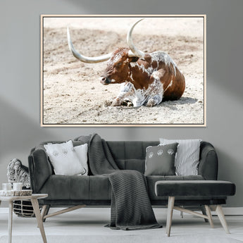 89096667-MGV-CV-36X24-Texas Longhorn Wall Art – Rustic Western Canvas Print, Cattle Photography Decor for Ranch House, Living Room, Office, Man Cave
