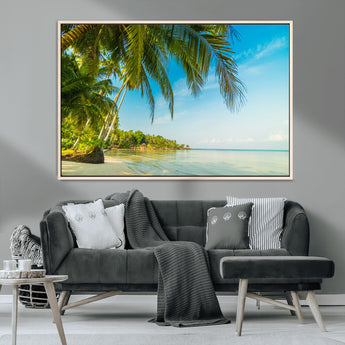 65056721-MGV-CV-36X24-Tropical Beach Wall Art – Palm Tree Coastal Photography Print, Relaxing Ocean Paradise Landscape, Island Seascape Home or Office