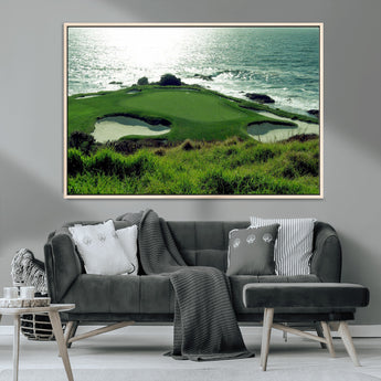 48473947-MGV-CV-36X24-Ocean Golf Course Wall Art – Panoramic Green Fairway Canvas Print, Coastal Golf Landscape Photography Sports Decor for Office, Man
