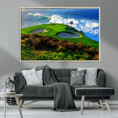 34181847-MGV-CV-36X24-Coastal Golf Course Wall Art – Panoramic Ocean Fairway Canvas Print, Scenic Sports Photography Decor for Office, Man Cave, Living