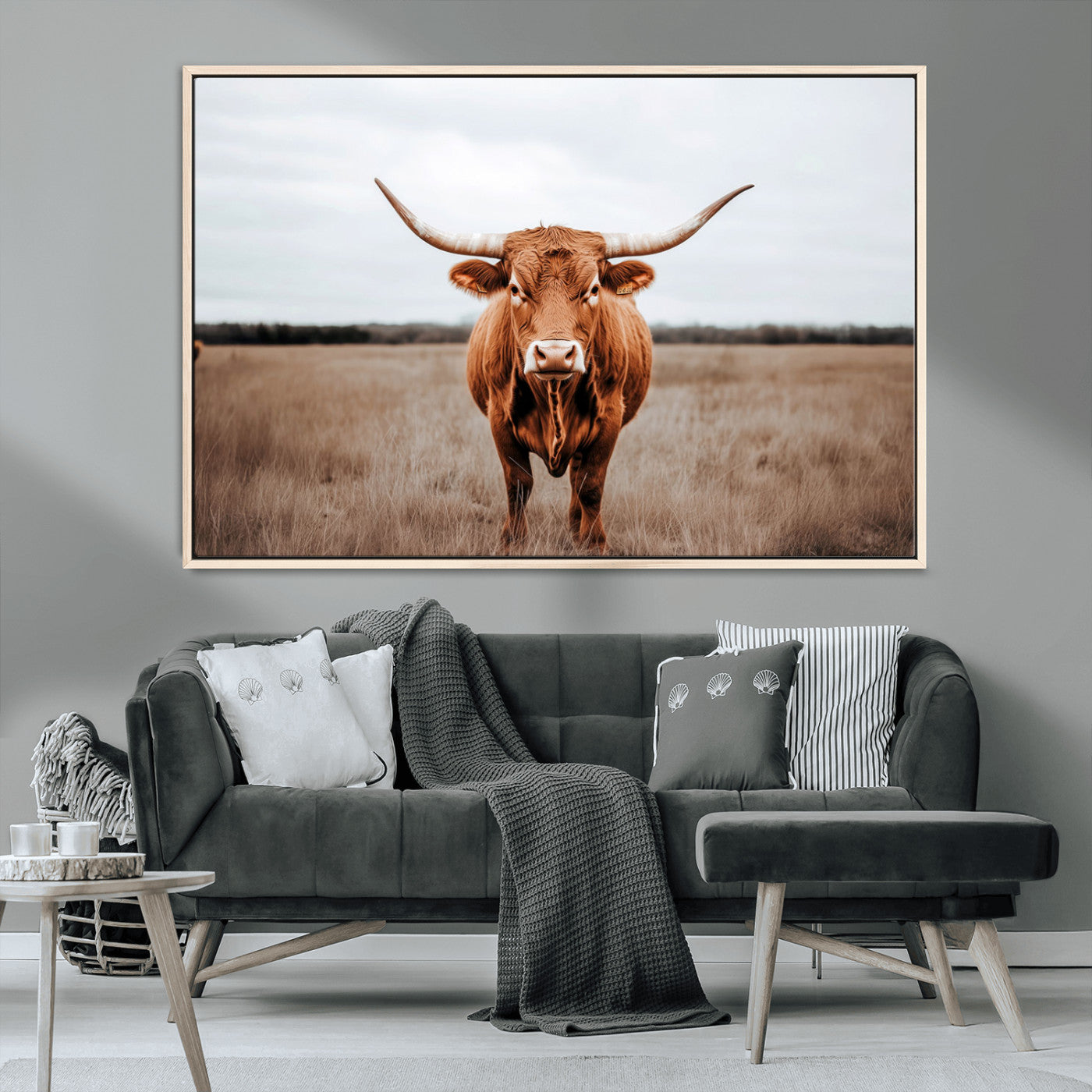 16316734-MGV-CV-36X24-Texas Longhorn Wall Art – Rustic Bull Portrait Canvas Print, Western Farmhouse Animal Photography Decor for Living Room, Office,