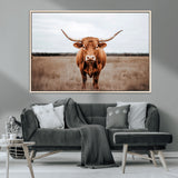 16316734-MGV-CV-36X24-Texas Longhorn Wall Art – Rustic Bull Portrait Canvas Print, Western Farmhouse Animal Photography Decor for Living Room, Office,