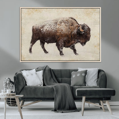 54810031-MGV-CV-36X24-Western Wall Art – Snow Covered Bison Canvas Print, Rustic Wildlife Photography Decor for Bedroom, Living Room, Office, Lodge,