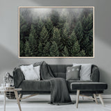 84059409-MGV-CV-36X24-Forest Wall Art – Misty Evergreen Trees Canvas Print, Tranquil Nature Photography Decor for Bedroom, Living Room, Office, Cabin or