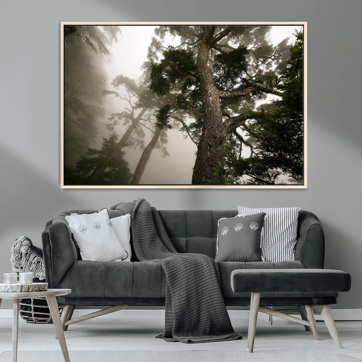 87969493-MGV-CV-36X24-Forest Wall Art – Misty Tall Trees Canvas Print, Dramatic Woodland Photography Decor for Bedroom, Living Room, Office, Cabin,