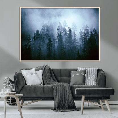 93439624-MGV-CV-36X24-Forest Wall Art – Misty Pine Trees Canvas Print, Moody Nature Photography Decor for Bedroom, Living Room, Office, Cabin, Lodge or