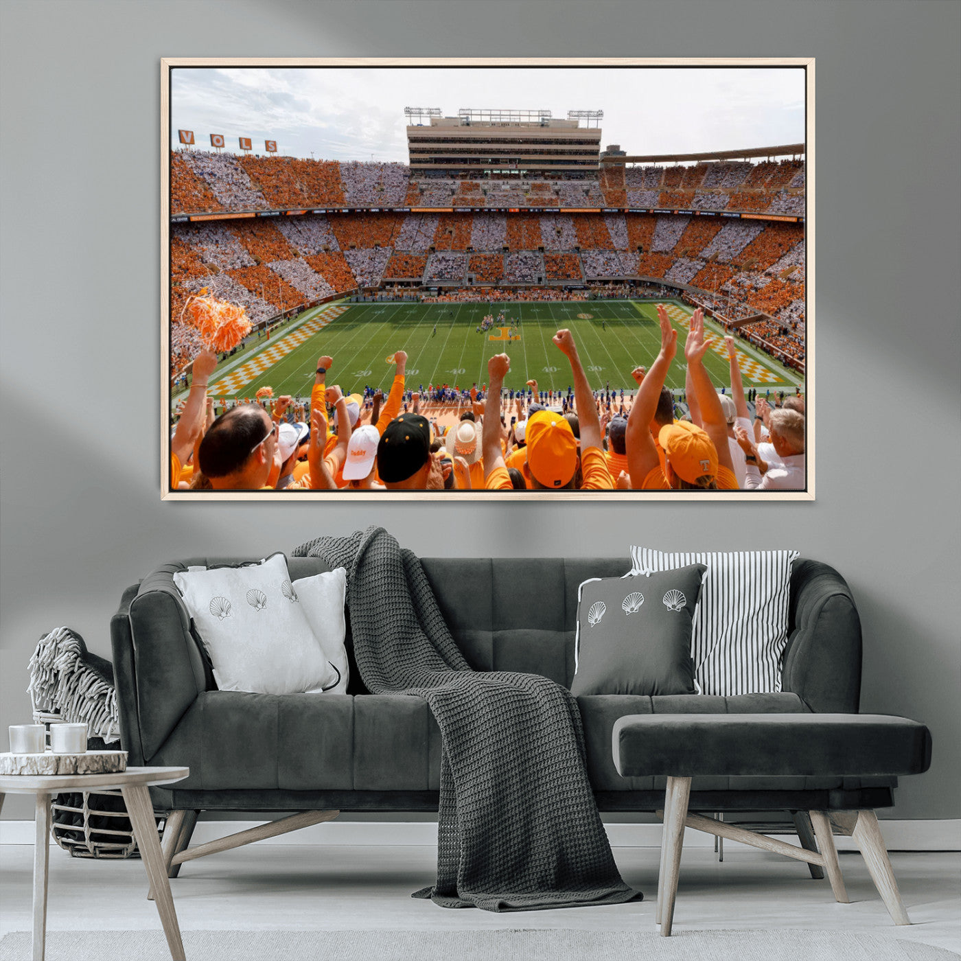 76011417-MGV-CV-36X24-Tennessee Volunteers Wall Art – Neyland Stadium Checkerboard Crowd Canvas Print, Vols Football Game Day Fan Perspective Sports