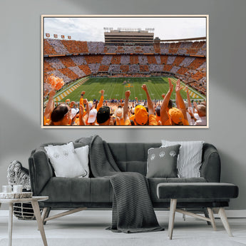 76011417-MGV-CV-36X24-Tennessee Volunteers Wall Art – Neyland Stadium Checkerboard Crowd Canvas Print, Vols Football Game Day Fan Perspective Sports