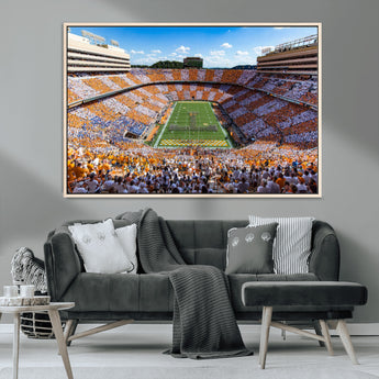 77097951-MGV-CV-36X24-Neyland Stadium Wall Art – Panoramic Tennessee Volunteers Checkerboard Crowd Canvas Print, Football Game Day Decor for Office, Man