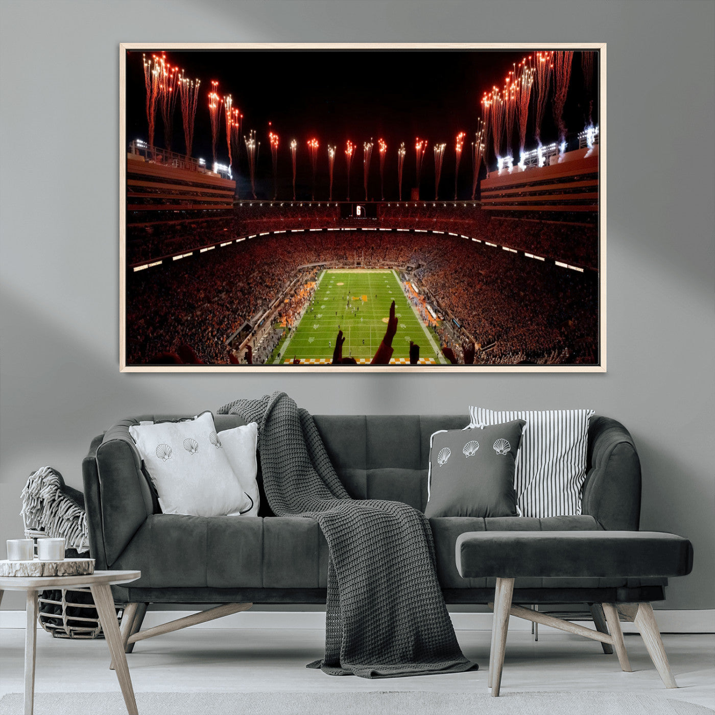 73358115-MGV-CV-36X24-Neyland Stadium Wall Art – Panoramic Tennessee Volunteers Night Game Canvas Print, Fireworks Football Celebration Sports Decor for