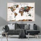67029173-MGV-CV-36X24-Personalized World Map Wall Art – Colorful Vintage Adventure Travel Map with Custom Couple Names, Rustic Wall Decor for Home,