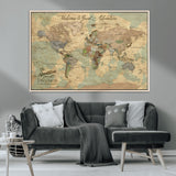 32019746-MGV-CV-36X24-Personalized World Map Wall Art – Vintage Camo Adventure Travel Map with Custom Family Names, Rustic Wall Decor for Couples, Home