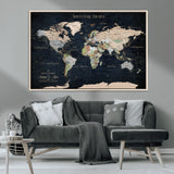 15547583-MGV-CV-36X24-Personalized World Map Wall Art – Rustic Navy Adventure Awaits Travel Map with Custom Couple Names, Vintage Wall Decor for Home or