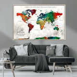 95876117-MGV-CV-36X24-Personalized World Map Wall Art – Colorful Watercolor Travel Map with Custom Names, Romantic Wall Decor for Couples, Wedding or