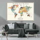 10311652-MGV-CV-36X24-Personalized World Map Wall Art - Watercolor Travel Map with Custom Names Minimalist Design for Couples&Families - Decor for Home,