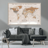 34289723-MGV-CV-36X24-Personalized World Map Wall Art – Elegant Beige and Brown Adventure Map Canvas Print for Family Home, Living Room, Study or Office