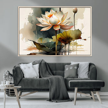46359-MGV-CV-36X24-Lotus Blossom Wall Art Canvas Print, Framed Water Lily Art Picture Print, Zen Flower Perfect Zen Botanical Decor Artwork