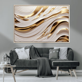 41237-MGV-CV-36X24-Gold Waves Wall Art Canvas Print, Framed Elegant Flow Art Picture Print, Luxury Layers Perfect Minimal Luxe Decor Artwork