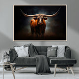 12484-MGV-CV-36X24-Texas Longhorn Wall Art Canvas Print, Framed Western Bull Art Picture Print, Moody Cattle Perfect Moody Western Decor Artwork