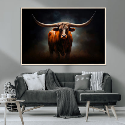 12484-MGV-CV-36X24-Texas Longhorn Wall Art Canvas Print, Framed Western Bull Art Picture Print, Moody Cattle Perfect Moody Western Decor Artwork