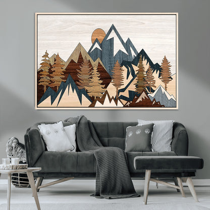 80300-MGV-CV-36X24-Geometric Mountains Wall Art Canvas Print, Framed Stylized Trees Art Picture Print, Graphic Forest Perfect Rustic Abstract Decor