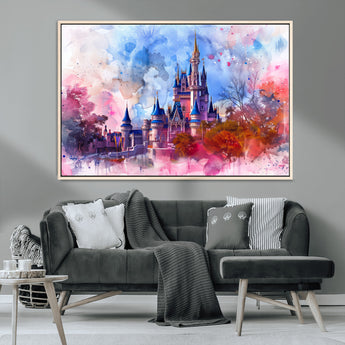 15129-MGV-CV-36X24-Disney Castle Wall Art Canvas Print, Framed Cinderella Palace Art Picture Print, Fantasy Kingdom Perfect Whimsical Fairytale Decor