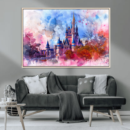 15129-MGV-CV-36X24-Disney Castle Wall Art Canvas Print, Framed Cinderella Palace Art Picture Print, Fantasy Kingdom Perfect Whimsical Fairytale Decor