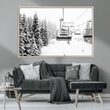 49274-MGV-CV-36X24-Snowy Forest Wall Art Canvas Print, Framed Ski Lift Art Picture Print, Mountain Snow Perfect Minimal Winter Lodge Decor Artwork