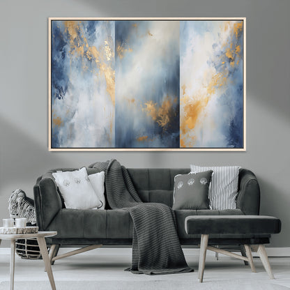 41836-MGV-CV-36X24-Abstract Gold Wall Art Canvas Print, Framed Blue Layers Art Picture Print, Elegant Cloud Perfect Elegant Minimalist Decor Artwork