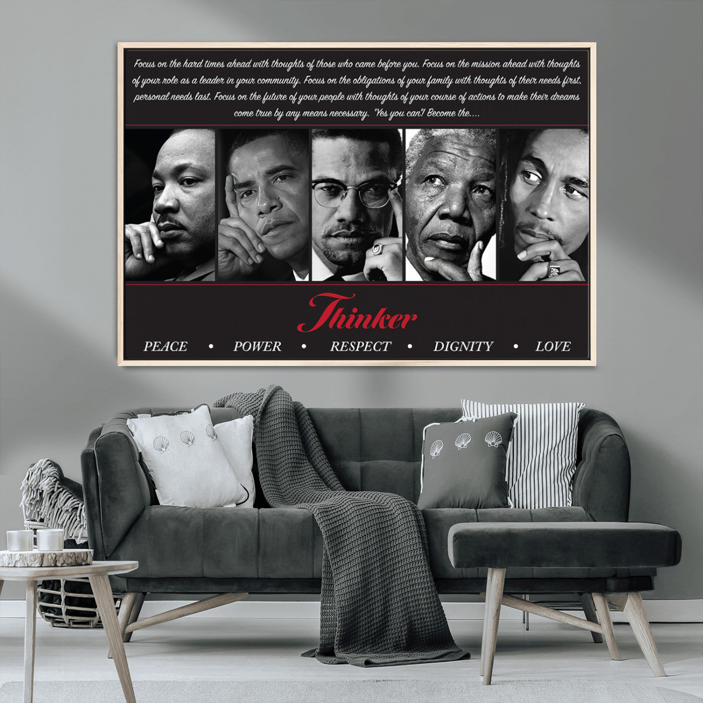 45112-MGV-CV-36X24-Black Icons Wall Art Canvas Print, Framed Thinker Art Picture Print, Motivational Quote Perfect Cultural Modern Decor Artwork