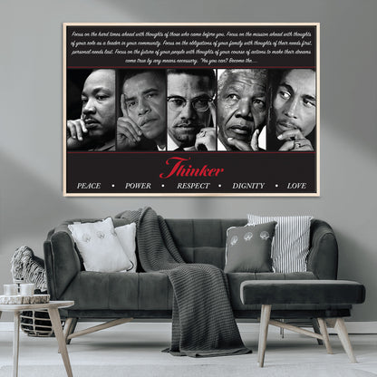 45112-MGV-CV-36X24-Black Icons Wall Art Canvas Print, Framed Thinker Art Picture Print, Motivational Quote Perfect Cultural Modern Decor Artwork