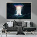 56359-MGV-CV-36X24-Lilo Stitch Wall Art Canvas Print, Framed Stitch Angel Art Picture Print, Cartoon Waterfall Perfect Tropical Fantasy Decor Artwork