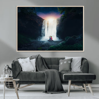 56359-MGV-CV-36X24-Lilo Stitch Wall Art Canvas Print, Framed Stitch Angel Art Picture Print, Cartoon Waterfall Perfect Tropical Fantasy Decor Artwork