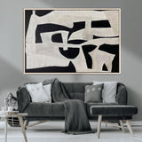 33714-MGV-CV-36X24-Monochrome Design Wall Art Canvas Print, Framed Modern Linework Art Picture Print, Textured Shapes Perfect Monochrome Modern Decor