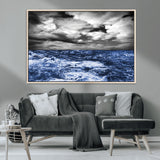 91043-MGV-CV-36X24-Stormy Ocean Wall Art Canvas Print, Framed Moody Seascape Art Picture Print, Monochrome Sea Perfect Coastal Drama Decor Artwork