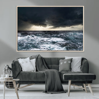51359-MGV-CV-36X24-Stormy Ocean Wall Art Canvas Print, Framed Moody Seascape Art Picture Print, Ocean Storm Perfect Dramatic Coastal Decor Artwork