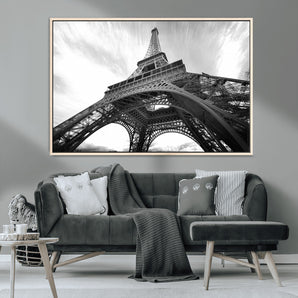 40006-MGV-CV-36X24-Eiffel Tower Wall Art – Black and White Architectural Photo Print, Paris Inspired Decor for Bedroom, Office, Studio or Modern
