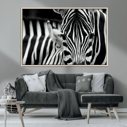 43631-MGV-CV-36X24-Zebra Wall Art – Black & White Safari Wildlife Canvas Print, Modern Animal Photography Decor for Living Room, Office, or Bedroom