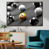 52108-MGV-CV-36X24-Precision Pool Table Wall Art – Close Up Yellow 1 Ball Canvas Print, Hand-Played Billiards Game Decor for Office, Game Room, or