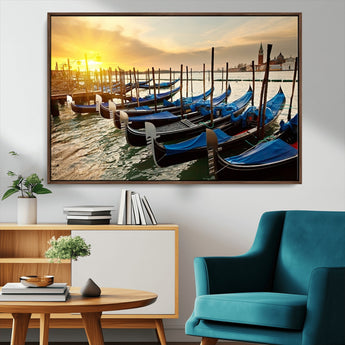 25872-MGV-CV-36X24-Venetian Gondola Dock Wall Art – Serene Sunset Canal Canvas Print, Tranquil Water Travel Decor for Office, Living Room, or Man