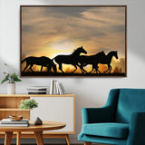 16620-MGV-CV-36X24-Sunset Stallions Wall Art – Silhouetted Horses Running Canvas Print, Nature’s Rhythm, Perfect for Living Room, Office, or Man Cave