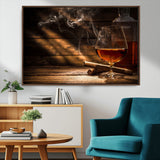 92305-MGV-CV-36X24-Whiskey & Cigar Wall Art – Moody Whiskey and Cigar Canvas Print, Sophisticated Bar or Home Lounge Decor for Office, Man Cave or